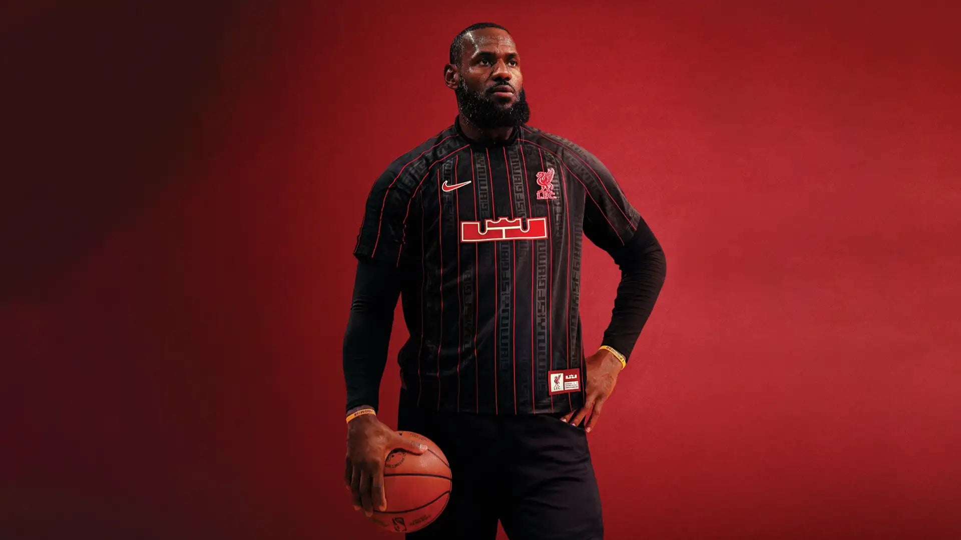 Lebron James wearing his Liverpool X Lebron Football kit